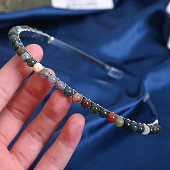 (RRHB277) Кристалл на подкладке из медово-бежевого цвета Резинки для волос из натурального индийского агата, металлический обруч для волос, для женщин девушек, 150x130x6 мм