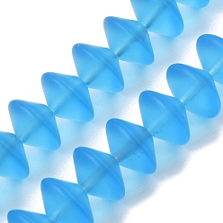 Deep Sky Blue Frosted & Baking Paint Transparent Glass Beads Strands, Rondelle, Deep Sky Blue, 14x10mm, Hole: 1.2mm, about 60pcs/strand, 23.62''(60cm)