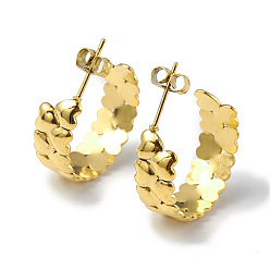 Золотой Ионное покрытие (ip) 304 серьги-гвоздики в форме сердца из нержавеющей стали, полукруглые серьги для женщин, золотые, 21.5x7.5x21 мм, штифты : 0.7 мм