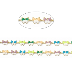 Colorful Enamel Butterfly Link Chains, with Golden Brass Findings, Soldered, with Spool, Colorful, Link: 6x11x1.3mm