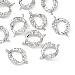 Real Platinum Plated SHEGRACE Brass Micro Pave Clear Cubic Zirconia Connector Charms, Twisted Oval Links, Cadmium Free & Lead Free & Nickel Free, Real Platinum Plated, 12x8x1.5mm, Hole: 1mm