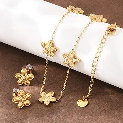 Настоящее золото 18K Комплекты из ожерелий и серег-гвоздиков из нержавеющей стали с цветком 304 для женщин, ионное покрытие (ip), реальный 18 k позолоченный, 12x13 мм