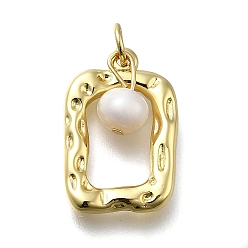 Rectangle Латунные подвески, стойки покрытие, долговечный, с натуральной жемчужиной, реальный 18 k позолоченный, без кадмия и без свинца, прямоугольные, 19.5x13x3 мм, отверстие : 3.5 мм