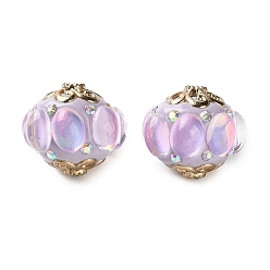 Light Gold Ручная полимерная глиняная индонезия бисер, рондель, с сердечником из сплава и смоляными стразами, золотой свет, 19~20x17 мм, отверстие : 2.1 мм