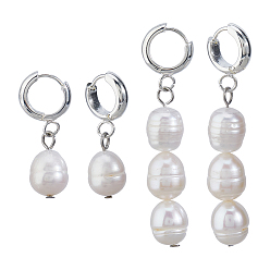 Платина 2 пары 201 серьги-кольца из нержавеющей стали, с натуральным культивированным пресноводным жемчугом, платина, 25~47 мм