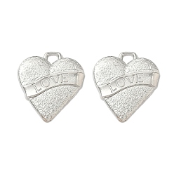 Платина Подвески из сплава на тему дня святого валентина, сердце со словом любовь прелести, без кадмия и без свинца, платина, 26.5x24x3 мм, отверстие : 3.5x3.5 мм, Около 365 шт / 1000 г