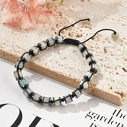 Flower Amazonite Регулируемые браслеты из плетеных бусин из натурального цветка амазонита и немагнитного синтетического гематита, внутренний диаметр: 1-3/4~2-7/8 дюйм (4.5~7.3 см)