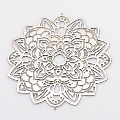 Stainless Steel Color 304 Stainless Steel Filigree Joiners, Flower, Stainless Steel Color, 36x34x0.5mm, Hole: 3.5mm, about 175~190pcs/bag