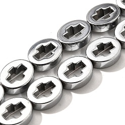 с Платиновым Покрытием Гальванические нити из синтетических немагнитных гематитовых бусин, овальные с крестом, с покрытием платиным, 10x8x3 мм, отверстие : 0.9 мм, около 40 шт / нитка, 15.75'' (40 см)