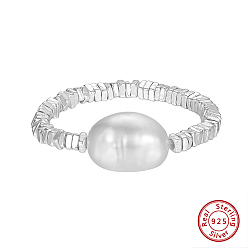 Platino 925 anillos de plata de primera ley con perlas barrocas naturales, oval, Platino, diámetro interior: 18 mm