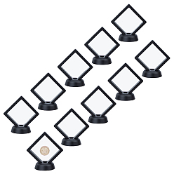 Black Polyethylene(PE) 3D Floating Frame Display Holder, Coin Display Stands, for Challenge Coins, AA Medallions, Jewelry, with Plastic Display Stand Base, Black, Stands: 10pcs/set, Stand Base: 10pcs/set