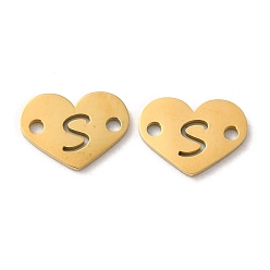 Letter S Ионное покрытие (ip) 304 подвески из нержавеющей стали, сердце с письмом, золотые, Письмо с, 9x12x1 мм, отверстие : 1.5 мм