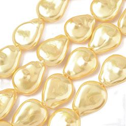 Светло-хаки Гальванизированное непрозрачное стекло имитация жемчужных нитей, слеза, с покрытием AB цвета, светлый хаки, 19~20x15~15.5x6~7 мм, отверстие : 0.8~1 мм, около 21 шт / нитка, 15.67'' (39.8 см)