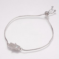 Белый Регулируемые латунные браслеты Боло, слайдерные браслеты, С синтетическим опалом и кубическим цирконием, hamsa рука / рука fatima / рука miriam, платина, белые, 8-3/8 дюйм (212 мм), 1 мм, 19x2x2 мм