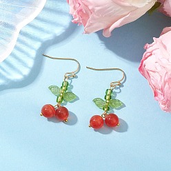 Оранжево-Красный Глаза кота болтаться серьги, вишня, с прозрачным акрилидом и стеклом, золотые, оранжево-красный, 40.5x16.5 мм