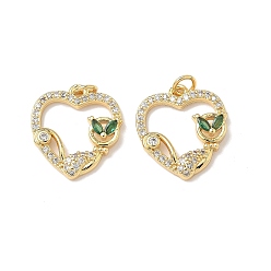 Настоящее золото 18K Латунные микро проложить кубического циркония подвески, с целью перехода в кольце, Сердце с кошкой, без свинца и без кадмия, долговечный, реальный 18 k позолоченный, 16.5x15.5x3 мм, отверстие : 3 мм