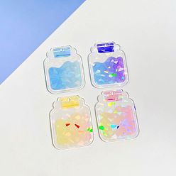 Bottle 4шт 4 цветной лазерный стиль акриловый диск брелок заготовки, с шаровыми цепей, разноцветные, образец бутылки, 5.15x4.1x0.2 см, отверстие : 3 мм, 1 шт / цвет