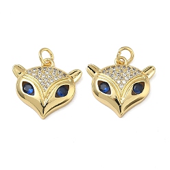 Настоящее золото 16K Латунные микро проложить кубического циркония подвески, с целью перехода в кольце, лиса прелести, прозрачный и синий, реальный 16 k позолоченный, 17x19x4 мм, отверстие : 3.5 мм