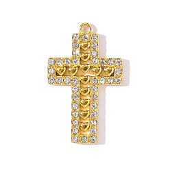 Кристалл 304 из нержавеющей стали горный хрусталь подвески, крест прелести, ионное покрытие (ip), реальный 18 k позолоченный, кристалл, 27x17 мм