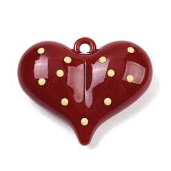 Темно-Красный Подвески из непрозрачной акриловой эмали, сердце, темно-красный, 36x44x14.5 мм, отверстие : 3 мм
