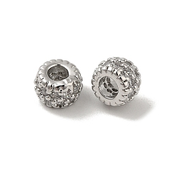 Platine Crémaillère placage micro en laiton pavent perles cubes de zircone, longue durée, sans plomb et sans cadmium, ronde, platine, 6.5x4.5mm, Trou: 2.5mm