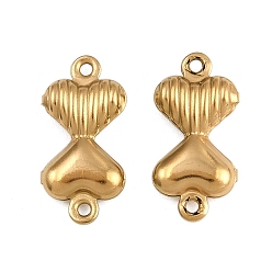 Настоящее золото 18K 304 подвески из нержавеющей стали, двойные сердечные ссылки, ионное покрытие (ip), реальный 18 k позолоченный, 17x8x3 мм, отверстие : 1 мм