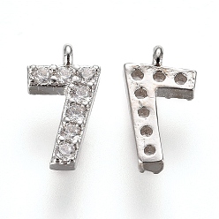 Number Латунные микропаве прозрачные кубические циркониевые подвески, число, платина, кол. 7, 9.5~10x4~6.5x2 мм, отверстие : 0.8 мм