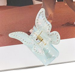 Бледно-бирюзовый Заколки для волос из пвх, со стразами, аксессуары для волос для женщин и девочек, Buterfly, бледные бирюзовая, 47x55x43 мм