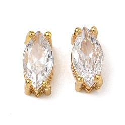 Oro Cuentas de circonita cúbica transparente con pavé de latón, ojo del caballo, chapado en rack, larga duración plateado, dorado, 8x4x4.3 mm, agujero: 0.6x1.2 mm