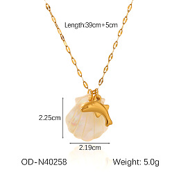 Dolphin Женские ожерелья с подвесками из натуральной ракушки и нержавеющей стали в виде 304 цепочек, реальный 18 k позолоченный, старинный белый, дельфин, 15.35 дюйм (39 см)