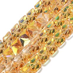 Золотистый Стеклянные бусины с гальваническим покрытием , треугольные, граненые, золотые, 7.5x8x5.5 мм, отверстие : 0.8 мм, около 70 шт / нитка, 13.39'' (34 см)