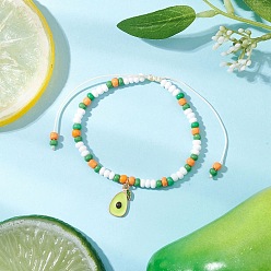 Avocado 9шт. браслеты с подвесками из сплава и эмали на фруктовую тематику, стеклянные бусины плетеные браслеты из бисера для женщин, авокадо, 1.75x0.95x0.25 см, внутренний диаметр: 2-1/8 дюйм (5.3 см) ~ 3-5/8 дюйм (9.2 см)
