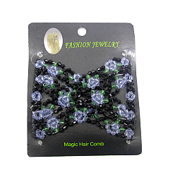 Лазурный Производители железных булочек для волос, эластичные двойные гребни для волос, со стеклянными бусинами, лазурный, 90x75 мм