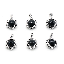 Обсидиан Природные подвески обсидиана, звезда Давида, платина, 20x14~15 мм