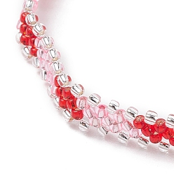 Stainless Steel Color Glass Seed Braided Beaded Bracelet, 304 Stainless Steel Bracelet for Women, Stainless Steel Color, 7-1/8 inch(18cm)