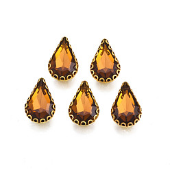 Chocolate Sew on Rhinestone, Transparent Glass Rhinestones, with Iron Prong Settings, Faceted, Teardrop, Chocolate, 13.5x8.5x5mm, Hole: 0.9mm
