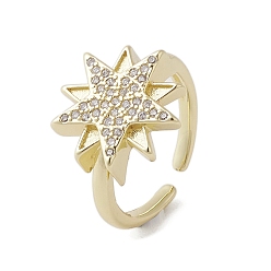 Golden Brass with Micro Pave Cubic Zirconia  Adjustable Rings, Star, Golden, US Size 5 3/4(16.3mm)