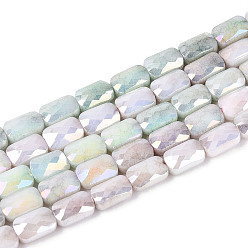 чертополох Антикоррозийные гальванические стеклянные бусины, имитация драгоценных камней, прямоугольные, с покрытием AB цвета, граненые, два тона, чертополох, 7x4~4.5x3 мм, отверстие : 0.9~1 мм, около 55~56 шт / нитка, 14.96~15.16'' (38~38.5 см)