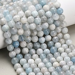 Аквамарин Природные Аквамарин бисер нитей, гладкий круглый, 8~8.5 мм, отверстие : 0.8 мм, около 49~50 шт / нитка, 15.16~15.55'' (38.5~39.5 см)