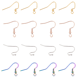 Mixed Color 120Pcs 4 Styles 304 Stainless Steel Earring Hooks, Ear Wire, Mixed Color, 11~21x21~22mm, Hole: 2mm, Pin: 0.6~0.7mm, 30pcs/style