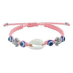 Ярко-Розовый Браслеты из плетеных бусин лэмпворк от сглаза, Летние пляжные браслеты из ракушек и черепах для женщин и мужчин, ярко-розовый, периметр: 6-1/4~10-1/4 дюйм (16~26 см)