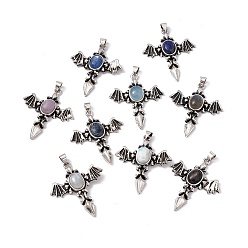 Смешанные камни Природные смешанные подвески драгоценных камней, очарование крыла ангела, с фурнитурой из латуни цвета античного серебра, 37x31x5.5~6 мм, отверстие : 4x3 мм