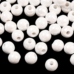 White Glazed Porcelain Round Beads, Glossy Ceramic Beads, White, 8mm, Hole: 2mm