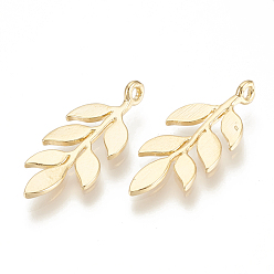 Real 18K Gold Plated Brass Pendants, Leaf, Nickel Free, Real 18K Gold Plated, 25x11x1.5mm, Hole: 1mm