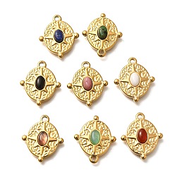 Смешанные камни Природные каменные смешанные подвески, 304 овал из нержавеющей стали с подвесками в виде звезд, ионное покрытие (ip), реальный 18 k позолоченный, смешанные окрашенные и неокрашенные, 20.5x17.5x4 мм, отверстие : 2 мм