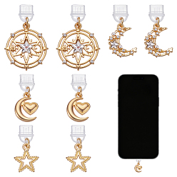 (52) Непрозрачная лаванда 8шт 4 стили ПВХ мобильные пылезащитные заглушки, с подвесками сплав горный хрусталь, Луна и звезды, золотые, разноцветные, 29~41 мм, 2 шт / стиль