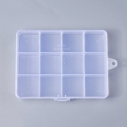Clear Plastic Bead Storage Containers, 12 Compartments, Rectangle, Clear, 130x100x22mm, Hole: 5mm