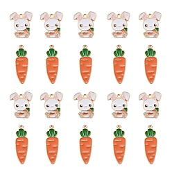 Mixed Color 50Pcs 2 Styles Alloy Enamel Pendants, Rabbit & Carrot, Light Gold, Mixed Color, 25Pcs/Style