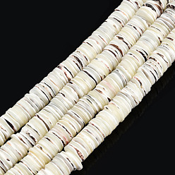 Трохус Шелл Натуральные бусины из ракушек трохуса, Heishi бусы, Плоский круглый / диск, 10x2 мм, отверстие : 1.2 мм, около 224~228 шт / нитка, 14.96 дюйм ~ 15.35 дюйм (38~39 см)