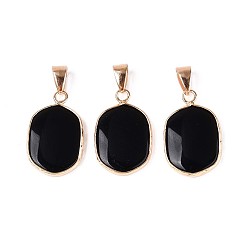Black Onyx Подвески из натурального черного оникса (окрашенные и нагретые), подвески с овальными камнями, с латунным краем и защелкивающимися дужками, золотые, 25~25.5x15.5~16.5x3~4 мм, отверстие : 7x4 мм